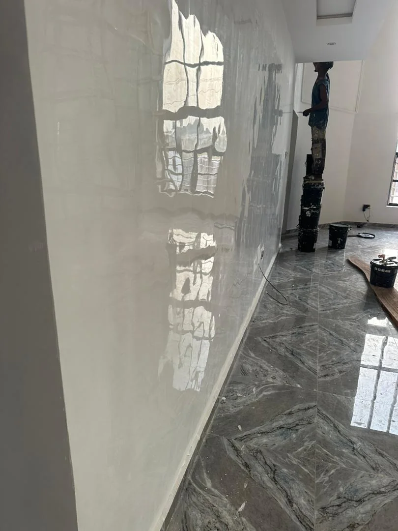 Gloss corridor finish reflecting windows and floor
