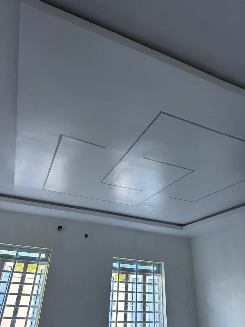 Completed white ceiling viewed in natural light